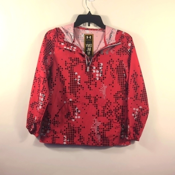 Under Armour UA Storm Hooded Rain Jacket Unisex Youth Medium Red Geometric - Picture 2 of 10